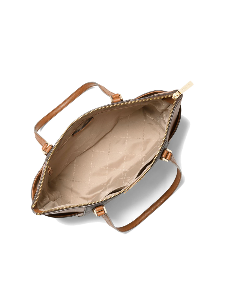 Michael Kors Charlotte Large Logo and Leather Top-Zip Tote Bag Brown –  Balilene