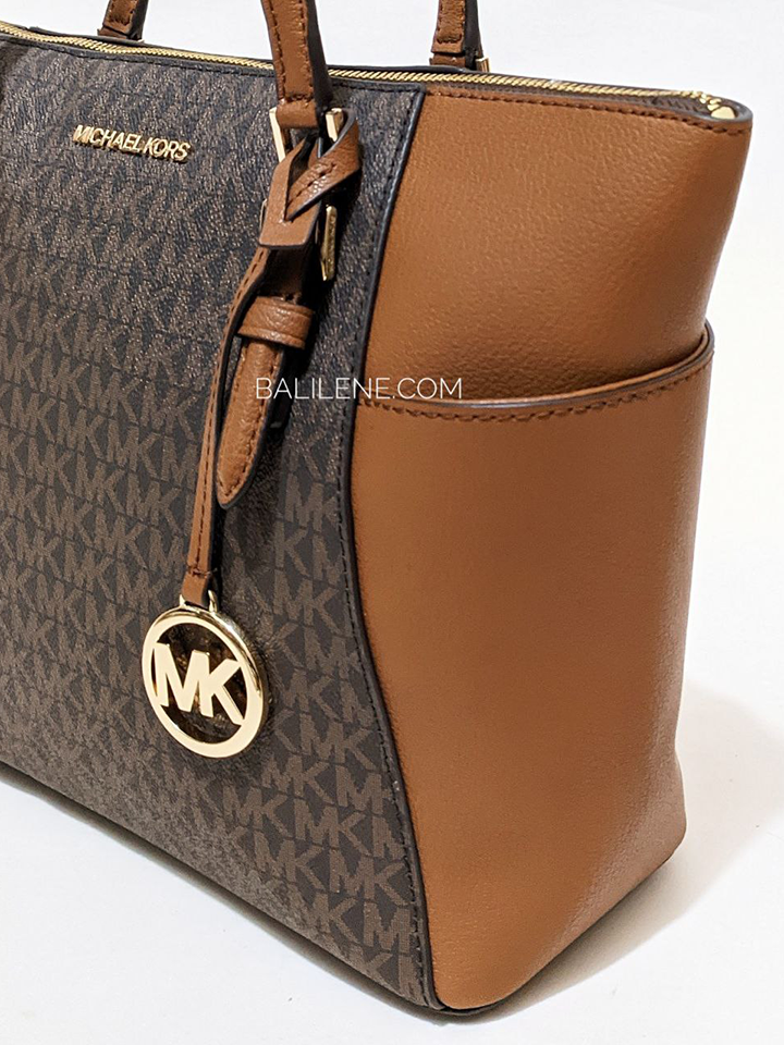 Michael Kors Charlotte Large Logo and Leather Top-Zip Tote Bag Brown –  Balilene