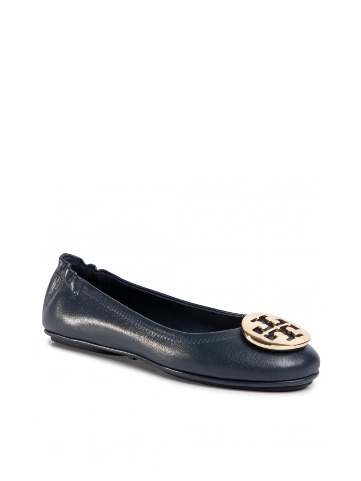 Tory Burch Minnie Travel Ballet With Metal Ink Navy/Gold – Balilene