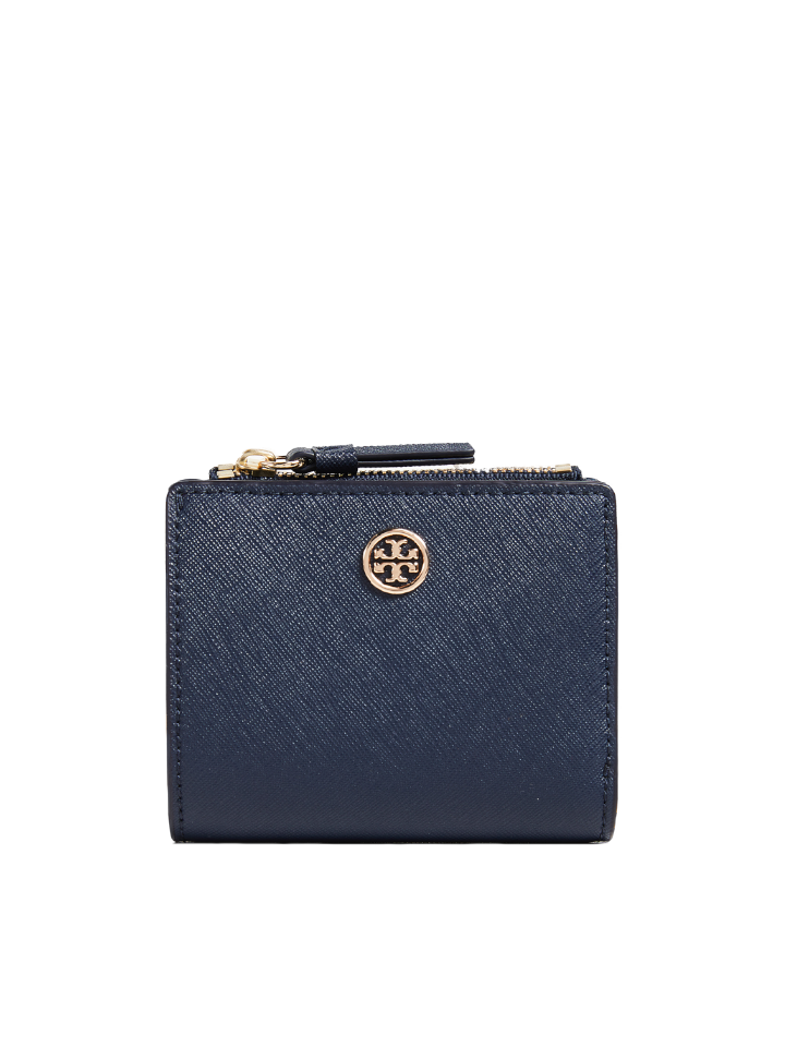 Tory Burch Robinson Bi-Fold Wallet Tory Navy/Rolled Brass – Balilene