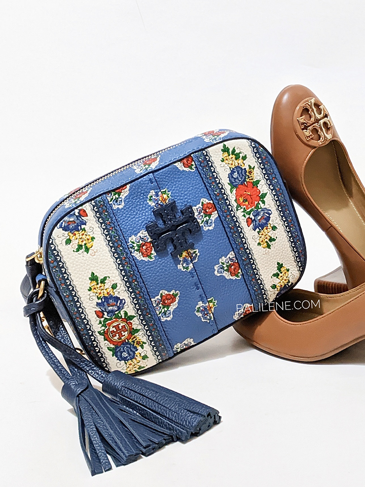 Tory Burch Mcgraw Floral Leather Crossbody Camera Bag In Blue Tea Rose  Border