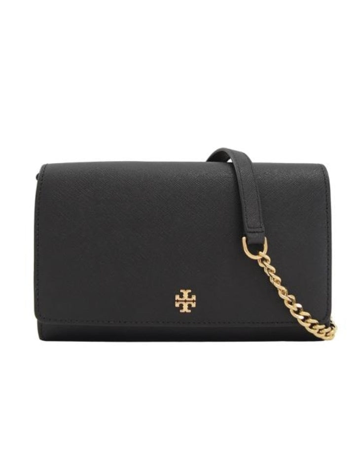 Tory Burch Emerson Black Saffiano Chain Wallet Clutch Crossbody