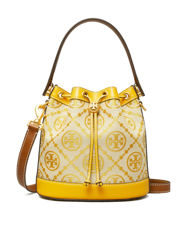 Tory Burch T Monogram Jacquard Bucket Bag Goldfinch – Balilene