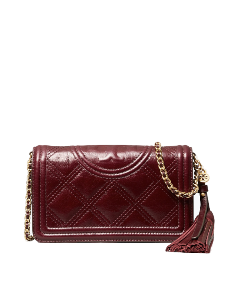 Tory Burch Fleming Soft Glazed Wallet Crossbody Bag Burgundy – Balilene