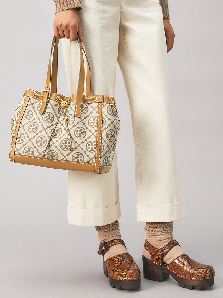 t monogram jacquard small tote bag