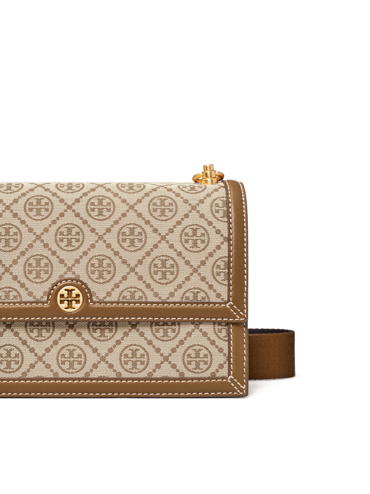 Tory Burch T Monogram Jacquard Shoulder Bag Hazelnut – Balilene