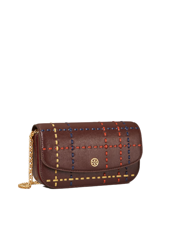 Tory Burch 82947 Robinson Woven Plaid Chain Wallet Tempranillo – Balilene