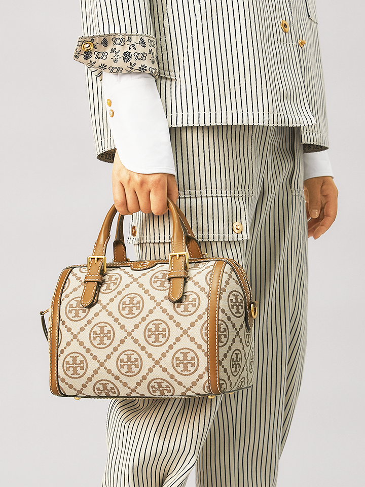 Tory Burch 83970 T Monogram Jacquard Barrel Bag Hazelnut – Balilene