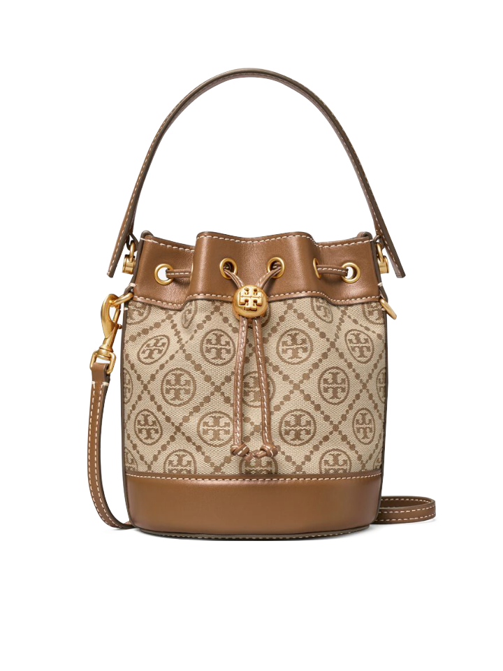 Tory Burch 87961 T Monogram Jacquard Mini Bucket Bag Hazelnut Brown –  Balilene