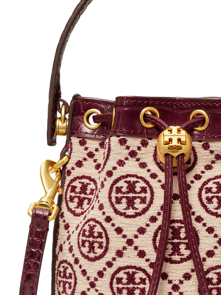 Tory Burch 88469 T Monogram Mini Chenille Bucket Bag Claret/New Cream –  Balilene