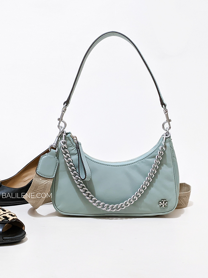 Tory Burch Mercer Small Nylon Crescent Bag Blue Celadon – Balilene