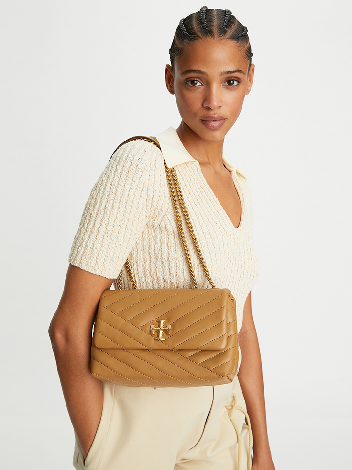 Tory Burch Kira Chevron Small Convertible Shoulder Bag- Goldfinch