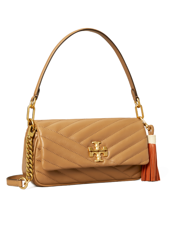 Tory Burch Kira Chevron Tassel Small Flap Shoulder Bag Almond Brown –  Balilene