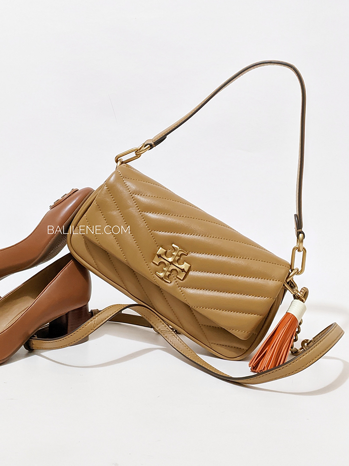 Tory Burch Kira Chevron Tassel Small Flap Shoulder Bag Almond Brown –  Balilene