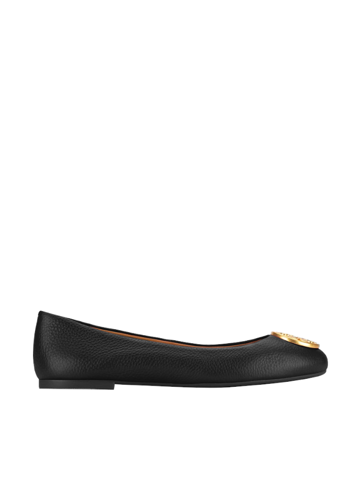 Tory Burch Chelsea Ballet Flat Tumbled Leather Perfect Black – Balilene