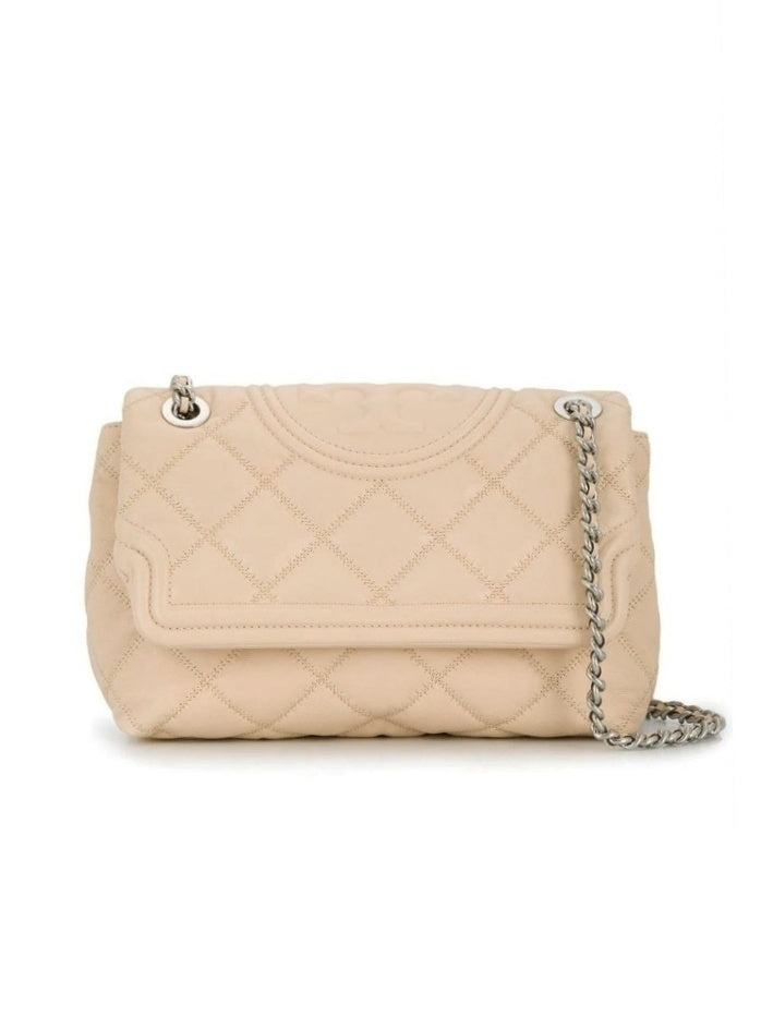 Tory Burch Fleming Convertible Small Shoulder Bag In Beige