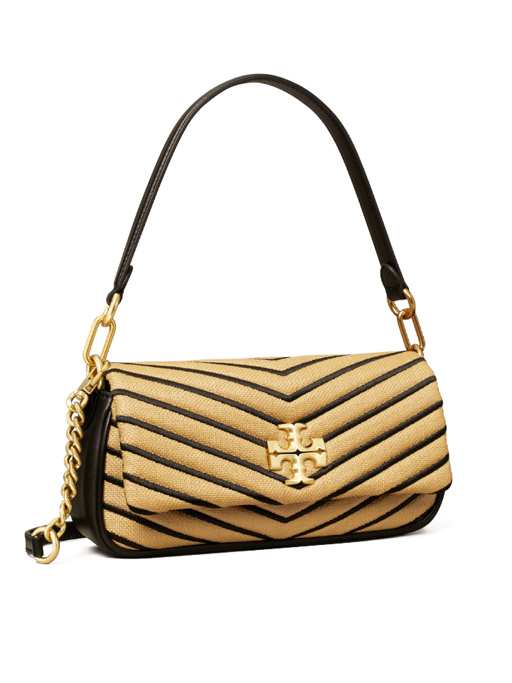 Tory Burch Kira Chevron Small Straw Shoulder Bag Natural Black – Balilene