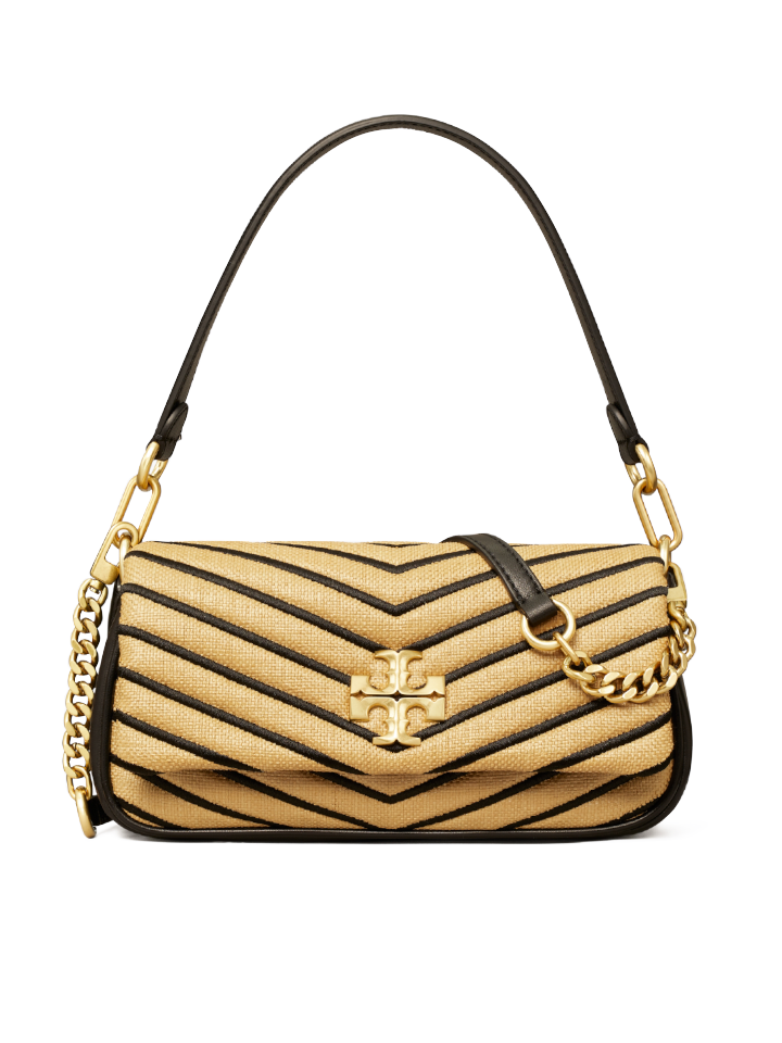 Tory Burch Kira Chevron Small Straw Shoulder Bag Natural Black – Balilene