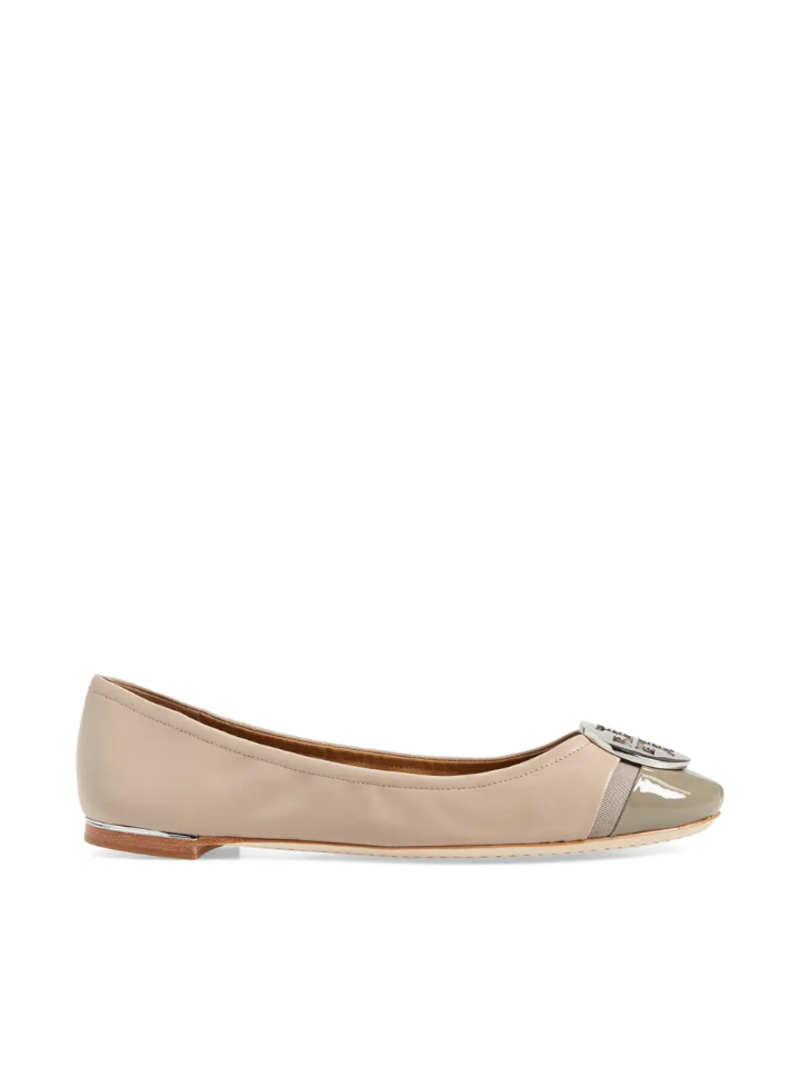 Tory Burch Minnie Patent Cap-Toe Ballet Flat Light Taupe/Gray – Balilene