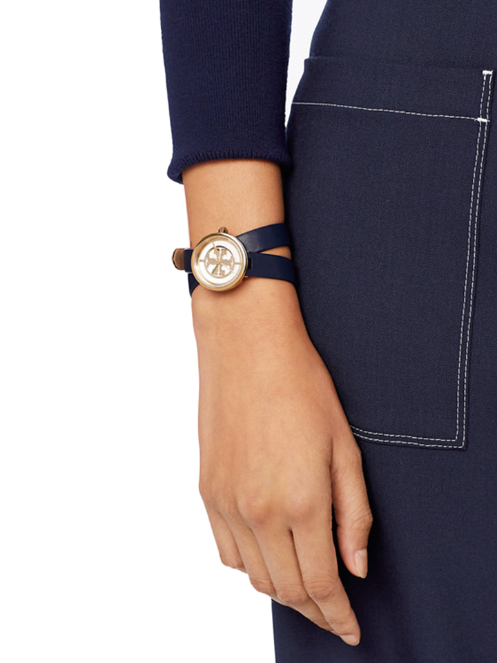 Tory Burch TBW4032 Reva Double Wrap Leather Navy Strap Watch – Balilene