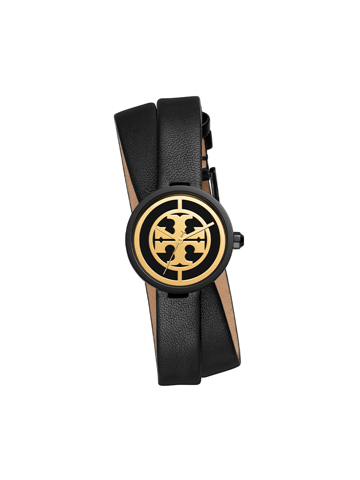 Tory Burch TBW4033 Reva Double Wrap Leather Strap Watch In Black Gold –  Balilene