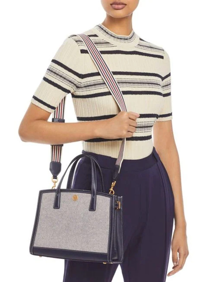 Tory Burch Walker Canvas Small Satchel In Natural/Navy – Balilene