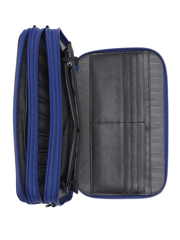 Tumi Leather Triple pouch Zip Wristlet Clutch Cobalt Ebboss – Balilene