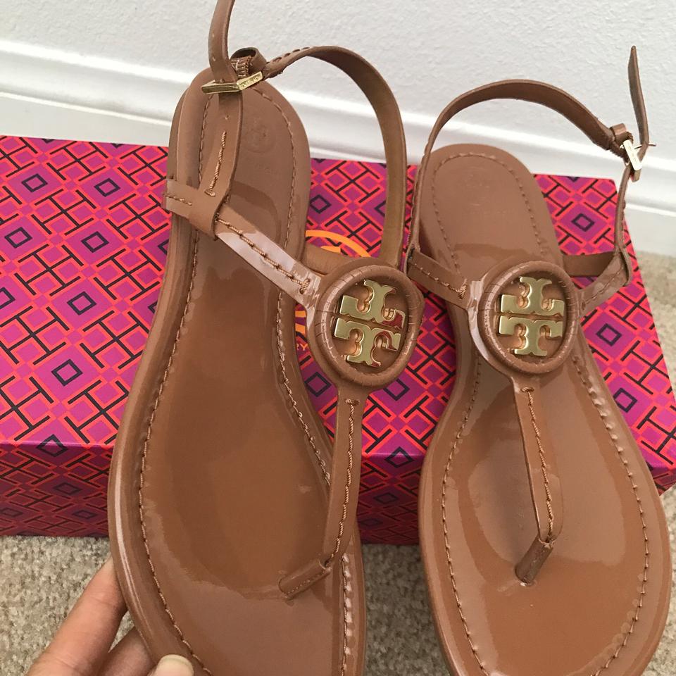 Tory Burch 42752 Royal Tan Dillan Soft Patent Leather Sandals – Balilene