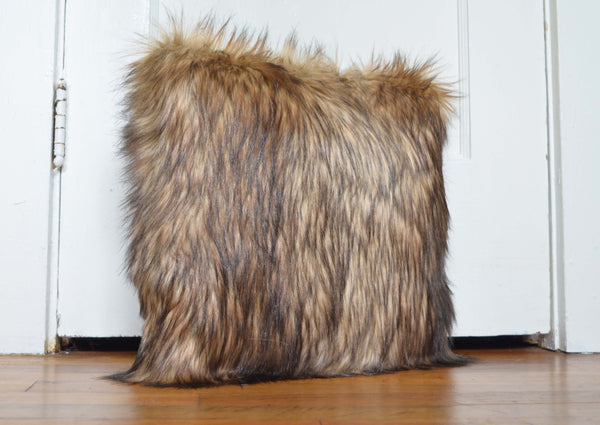 Pillow of Brown Natural Wolf Faux Fur includes Pillow Insert Handmade - Morphe