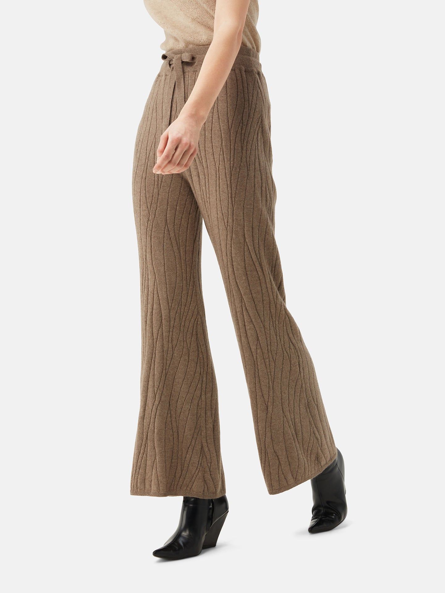 Women's Organic Colour Cashmere Flare Pants Taupe - Gobi Cashmere