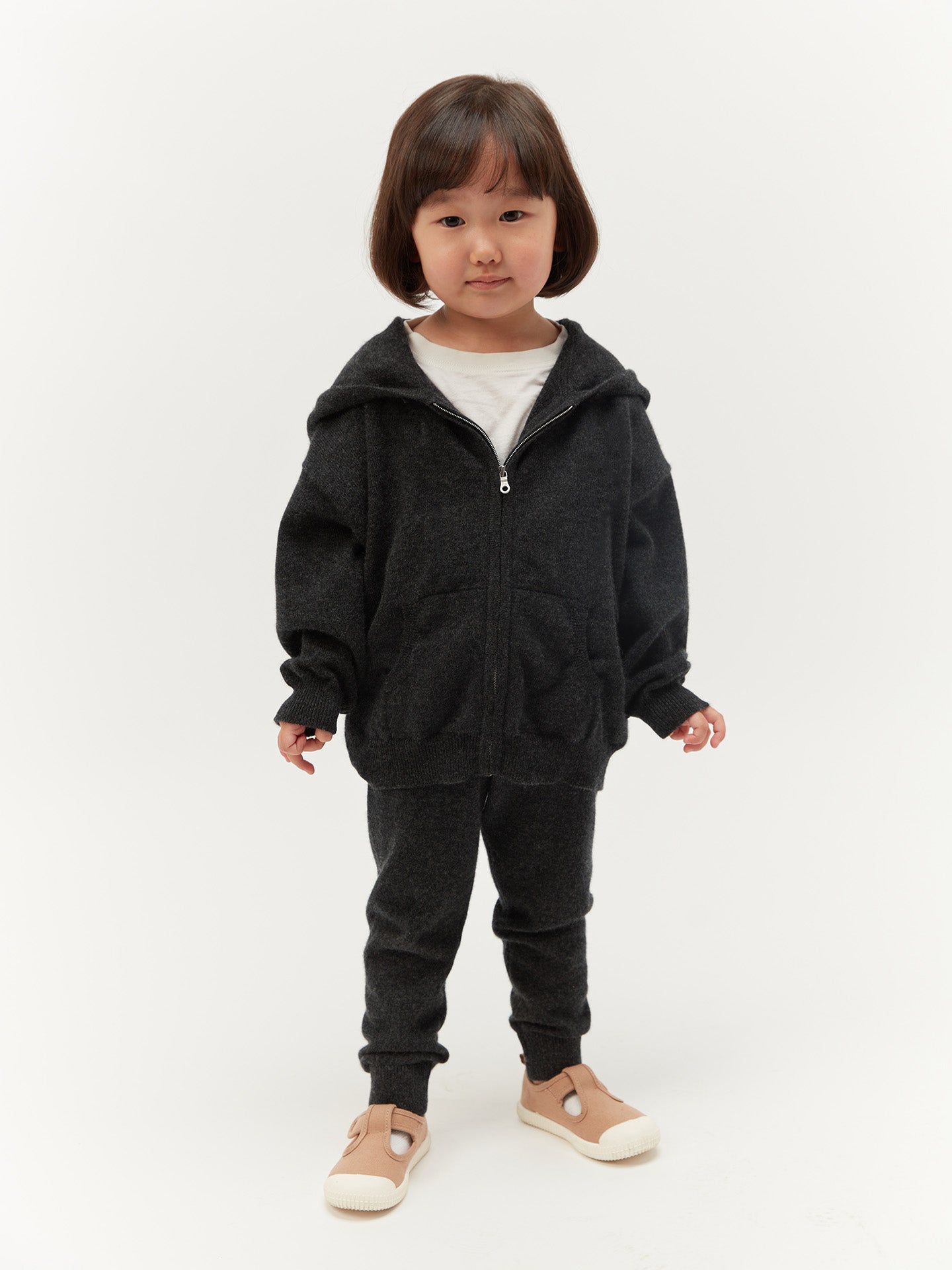 Kids Cashmere Hooded Cardigan Charcoal - Gobi Cashmere