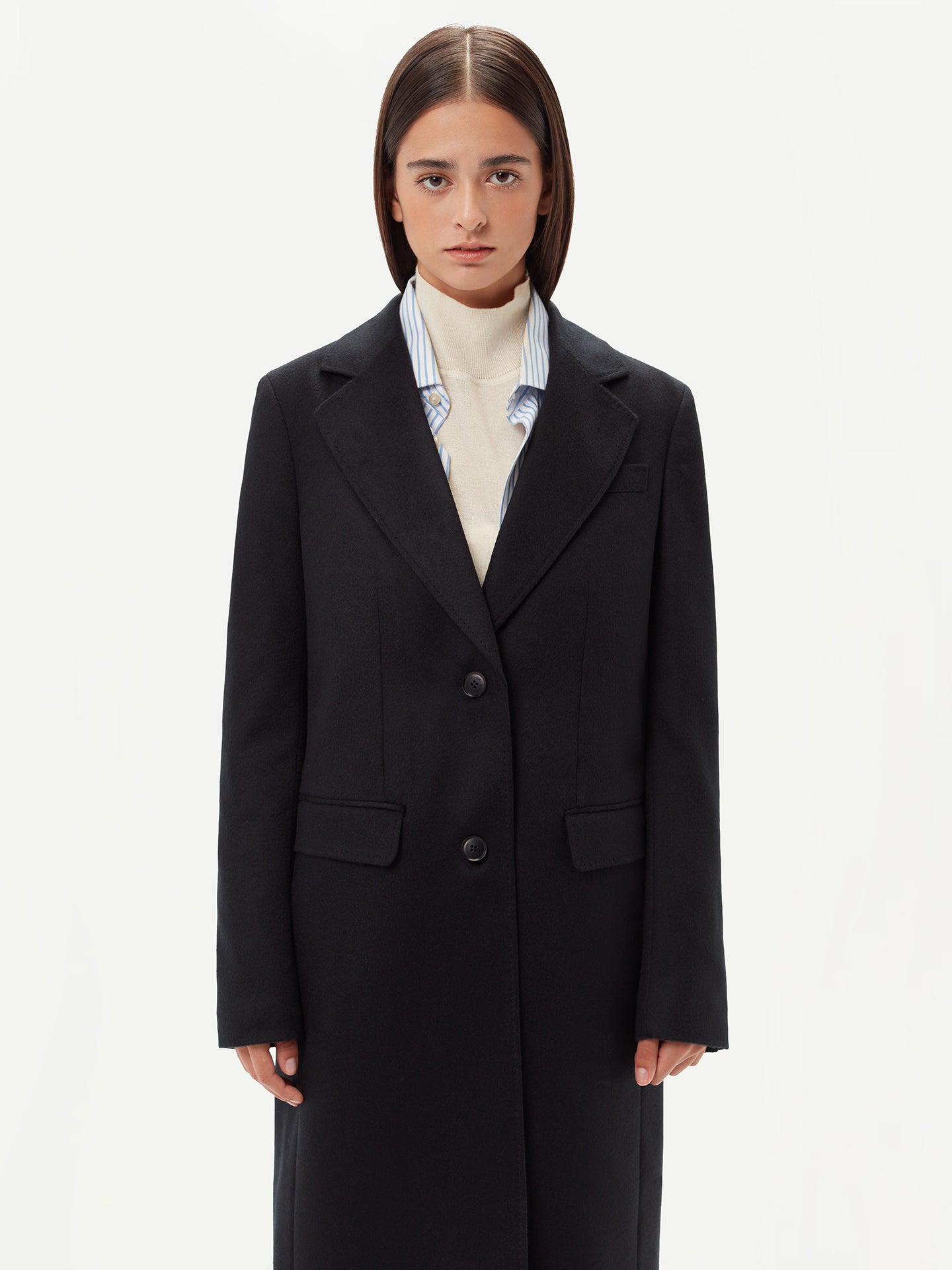 Women's Cashmere Coat with Notched Lapel Black - Gobi Cashmere