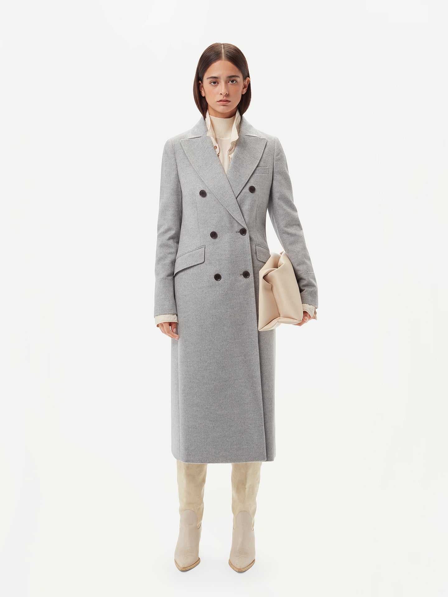 Women's Cashmere Peak Lapel Long Coat Vapor Blue - Gobi Cashmere 