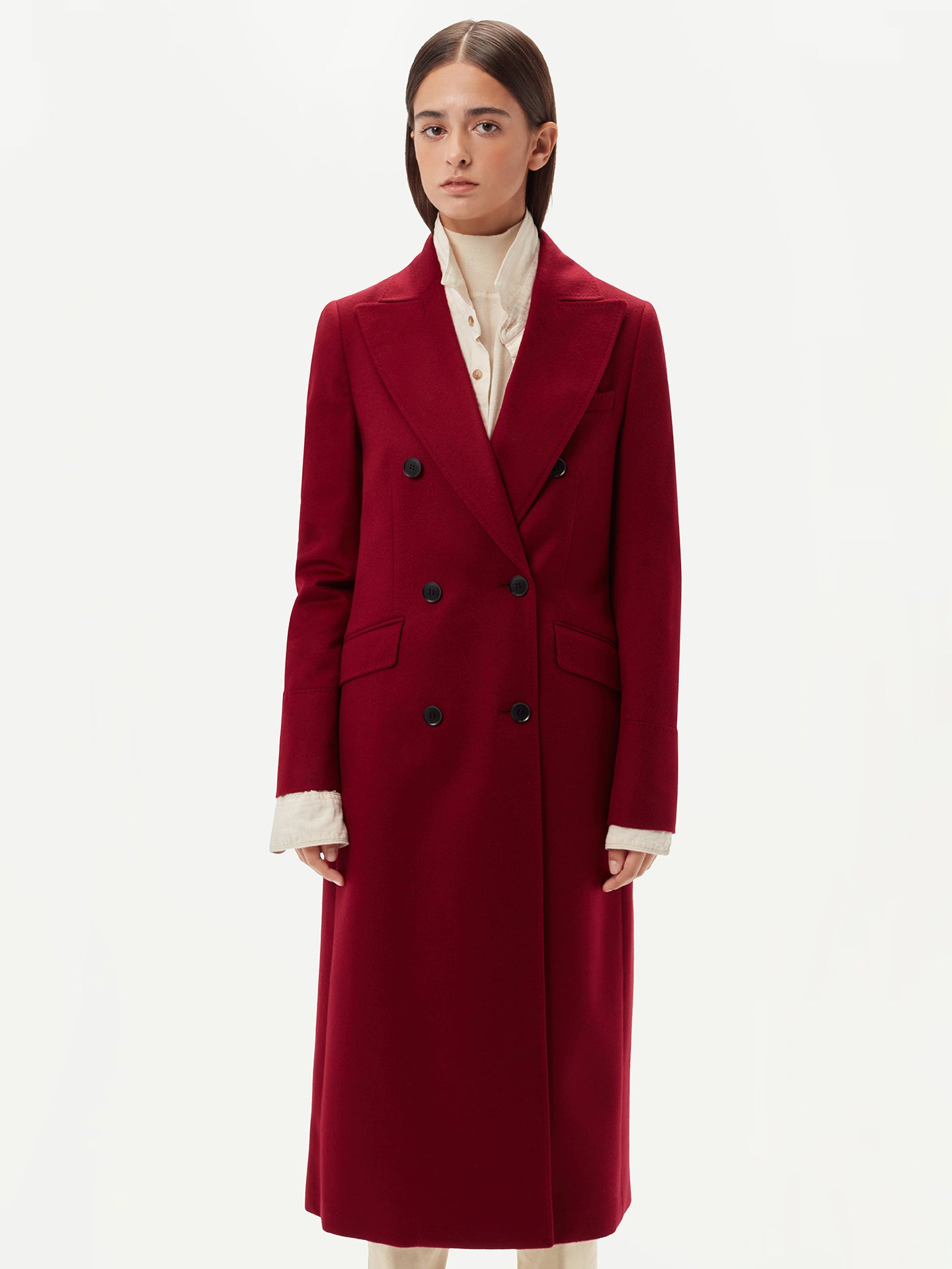 Women's Cashmere Peak Lapel Long Coat Bordeaux - Gobi Cashmere 