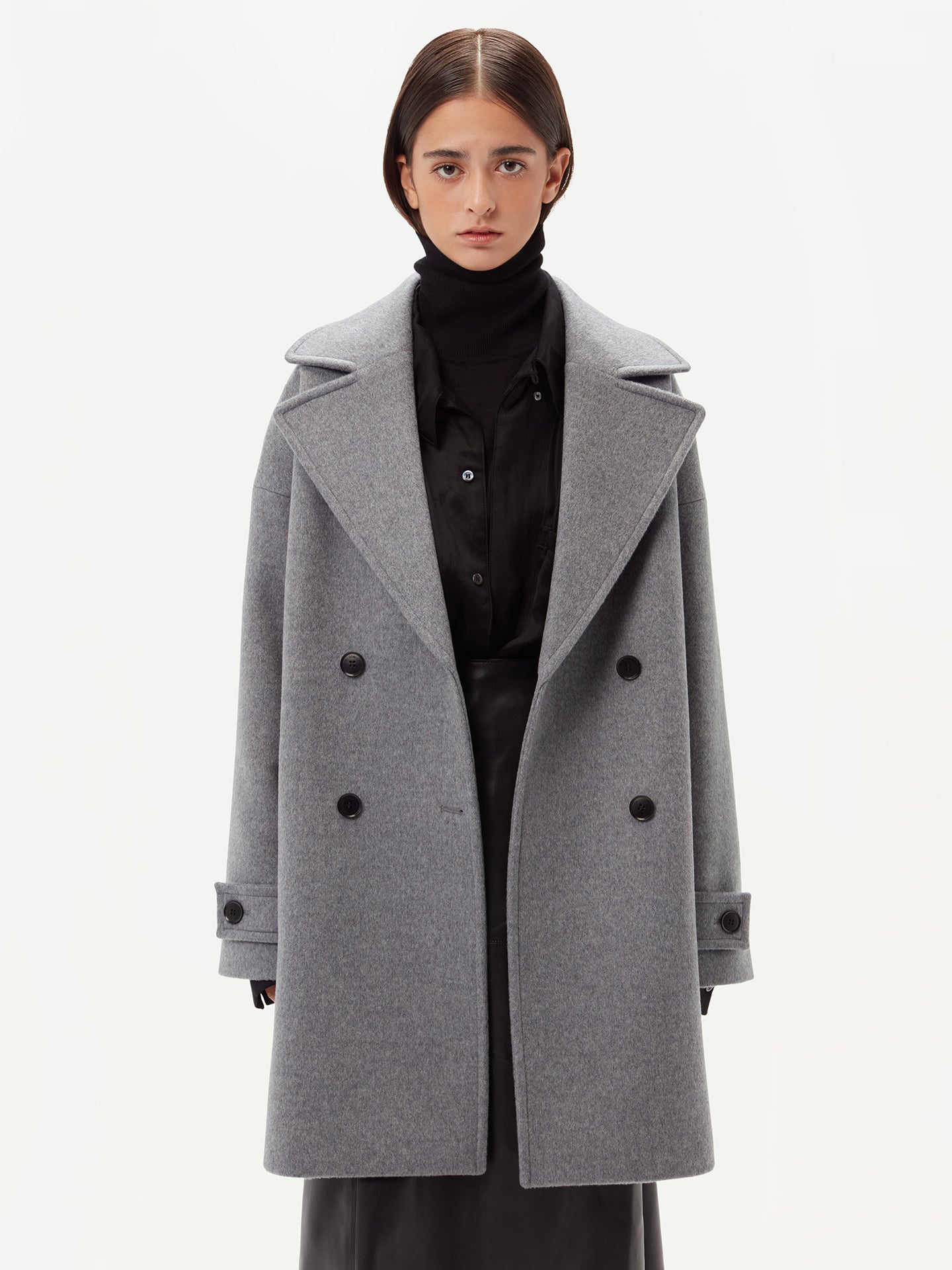 Women's Cashmere Double-Breasted Cashmere Peacoat Dim Gray - Gobi Cashmere