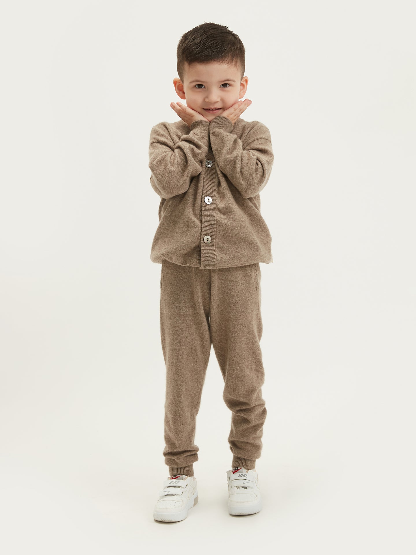 Kids Cashmere V-neck Cardigan Taupe - Gobi Cashmere