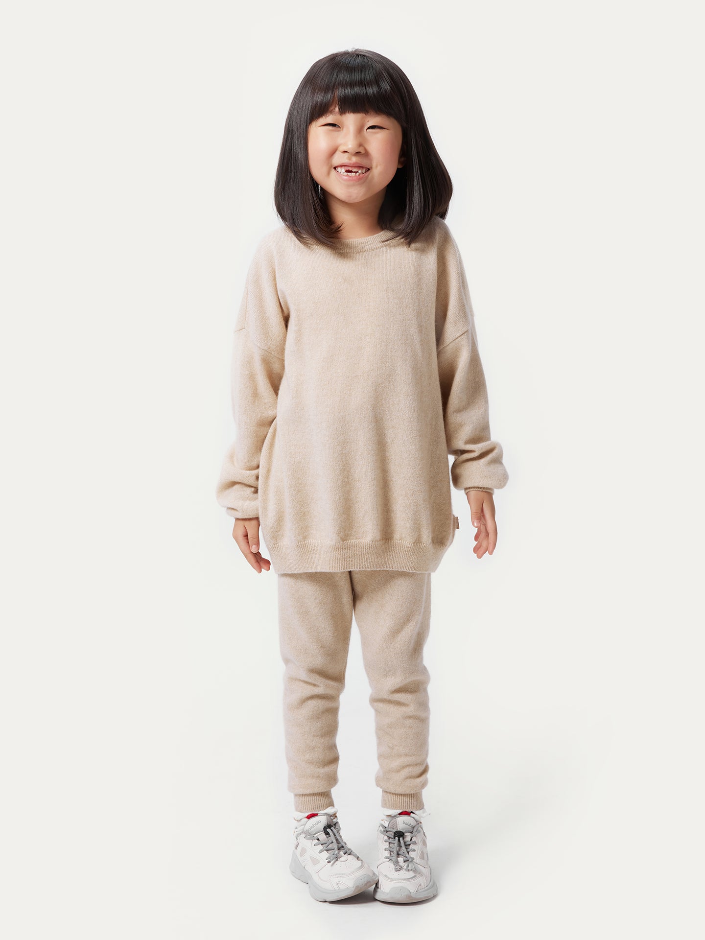 Kids Organic Cashmere Crew Neck Sweater Beige - Gobi Cashmere