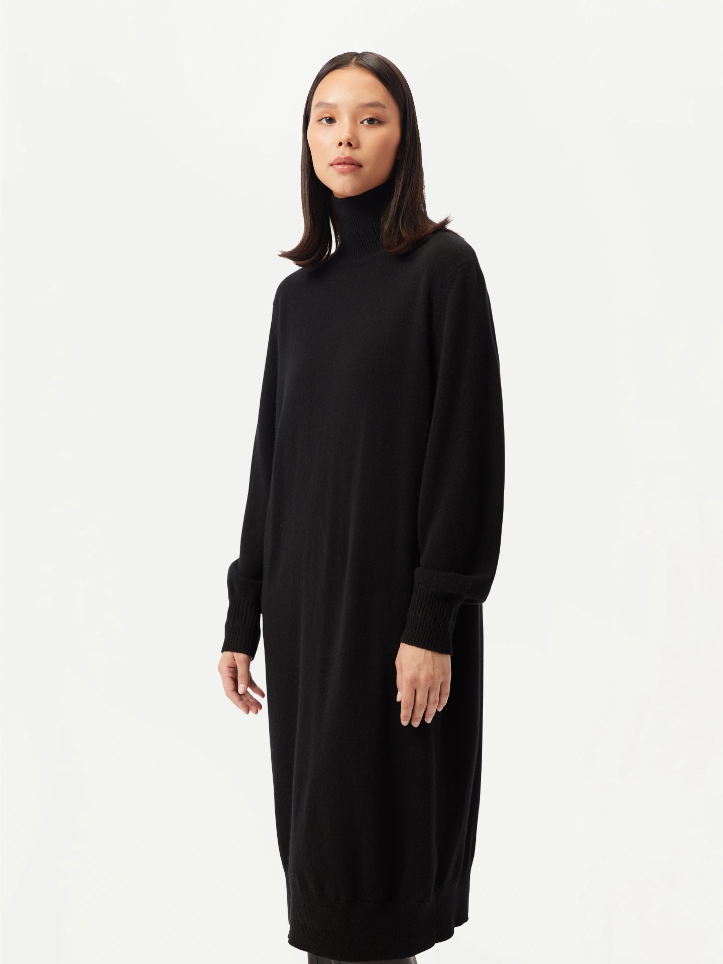 Women's Cashmere Turtleneck Dress Black - Gobi Cashmere