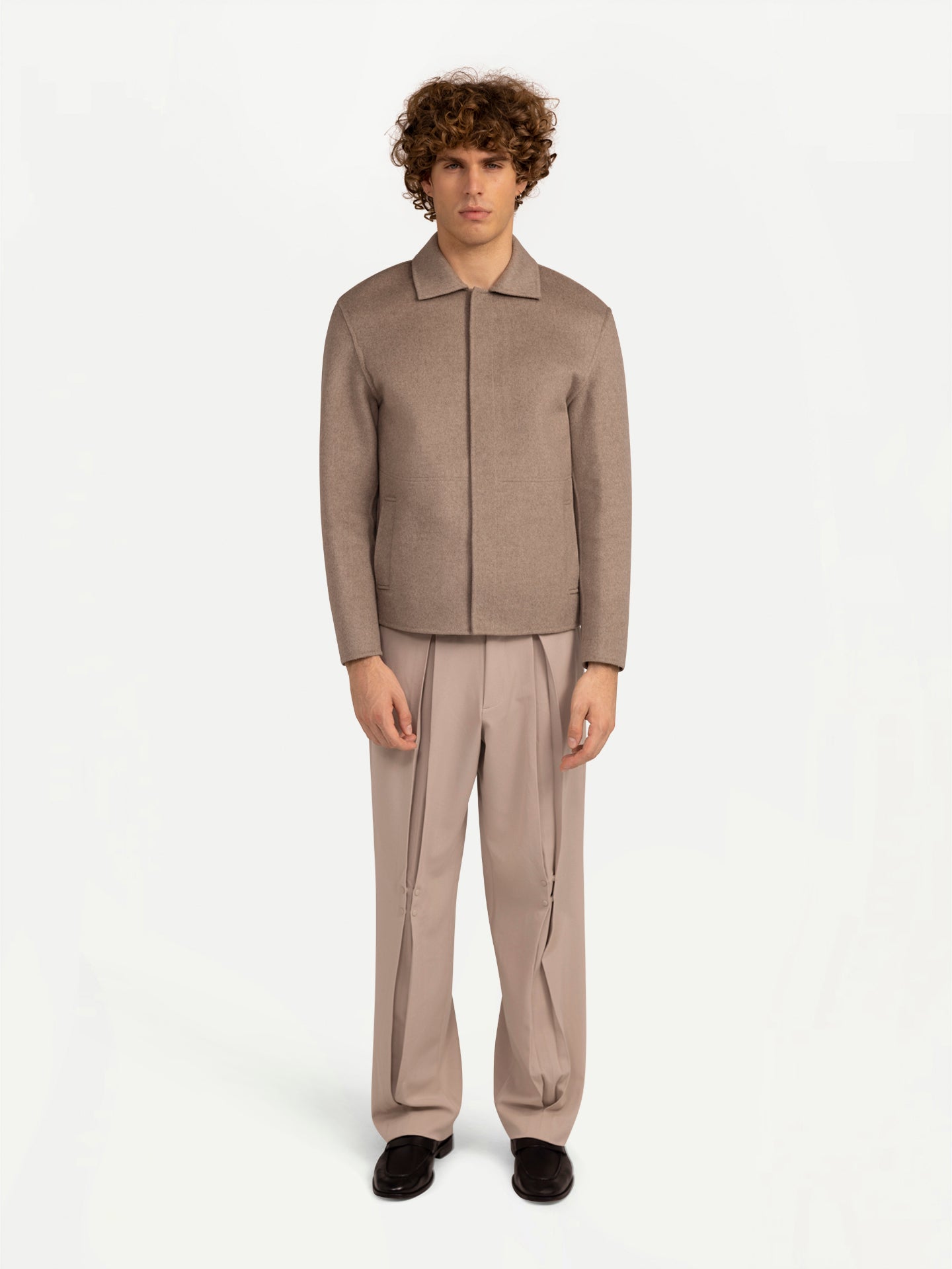Men's Organic Cashmere Push-Button Cashmere Jacket Taupe - Gobi Cashmere
