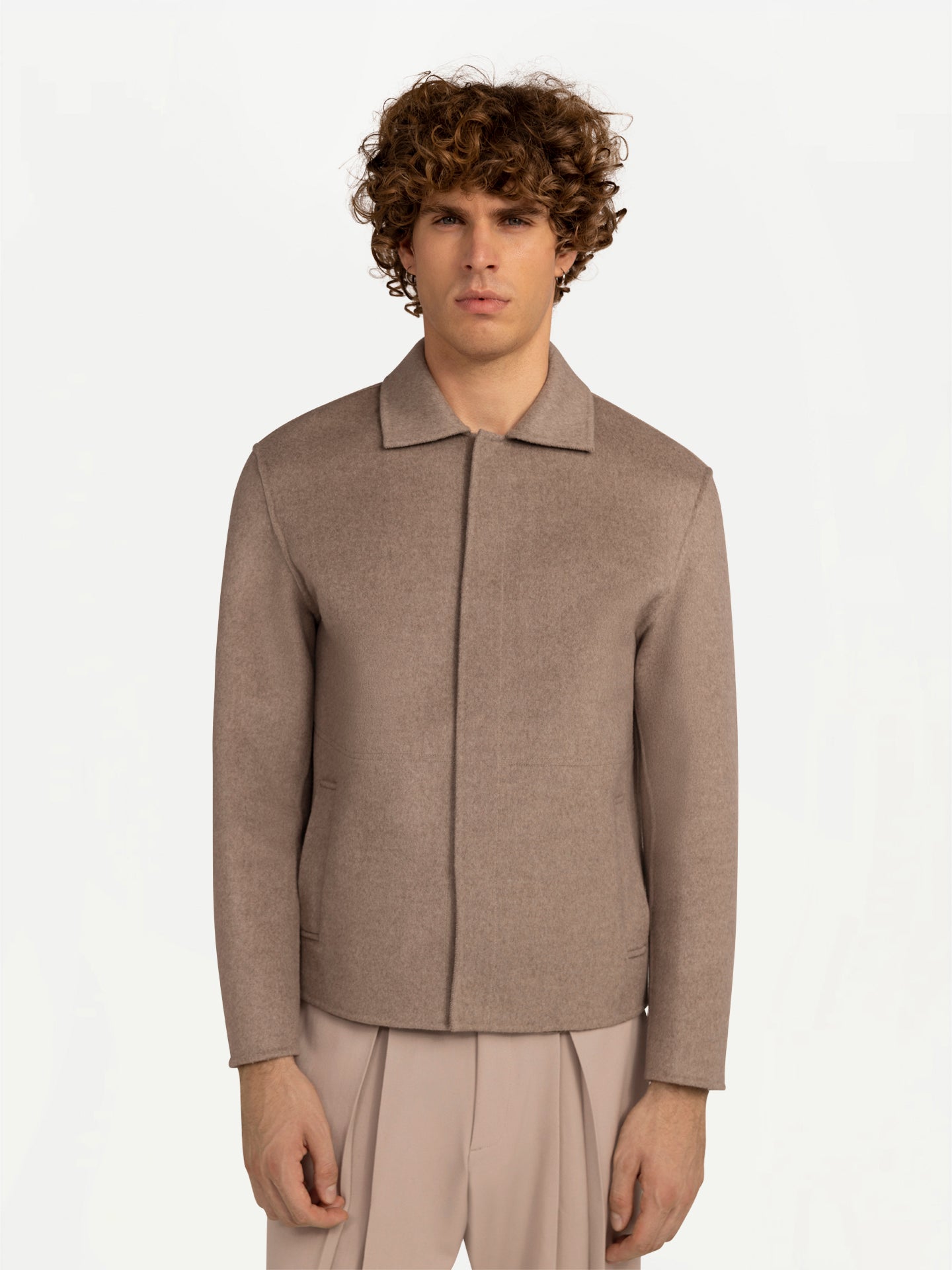 Men's Organic Cashmere Push-Button Cashmere Jacket Taupe - Gobi Cashmere