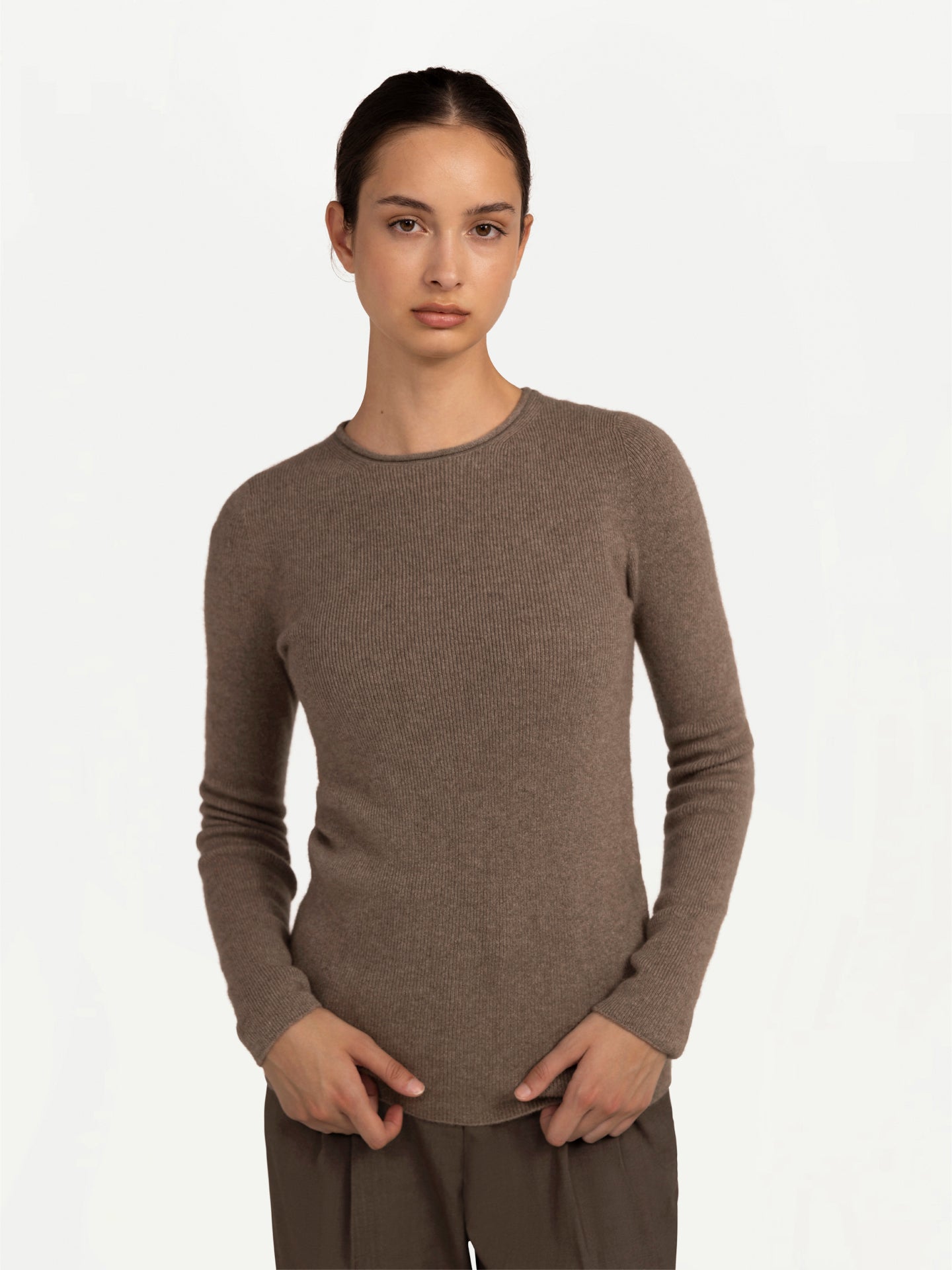 Women's Organic Cashmere Lightweight Crew-Neck Sweater Taupe - Gobi Cashmere