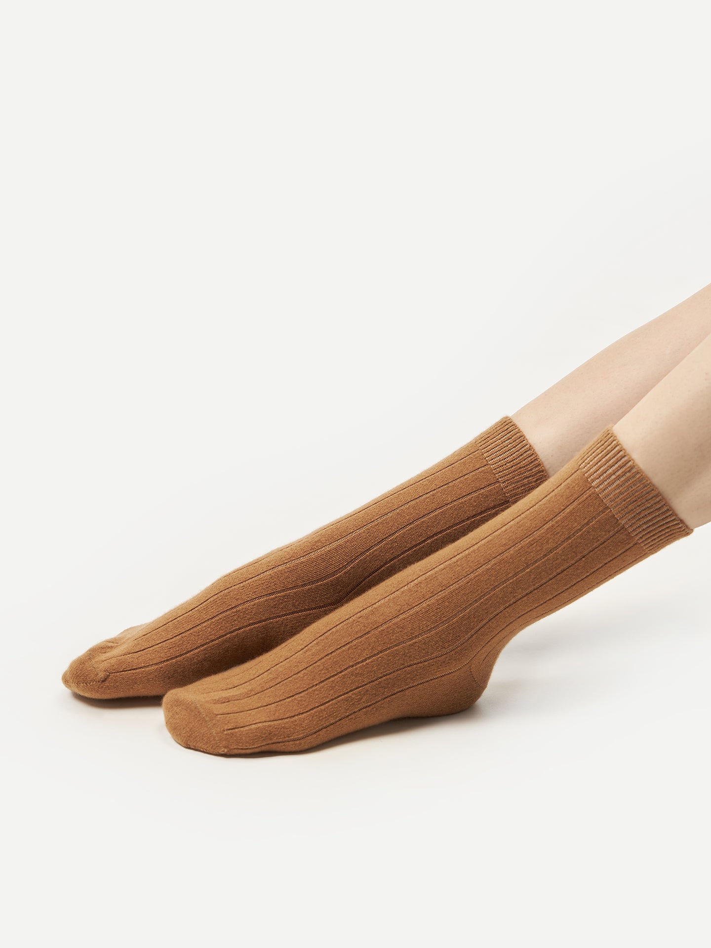 Unisex Cashmere Trim Knit Bed Socks Almond - Gobi Cashmere