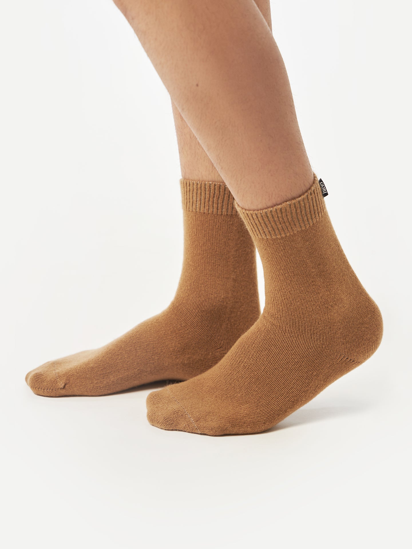 Unisex Cashmere Rib Knit Bed Socks Almond - Gobi Cashmere