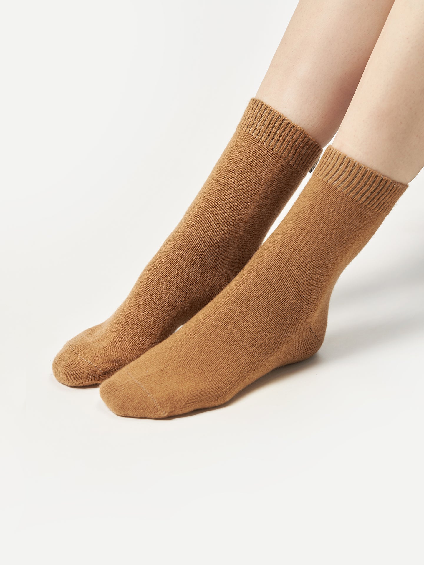 Unisex Cashmere Rib Knit Bed Socks Almond - Gobi Cashmere