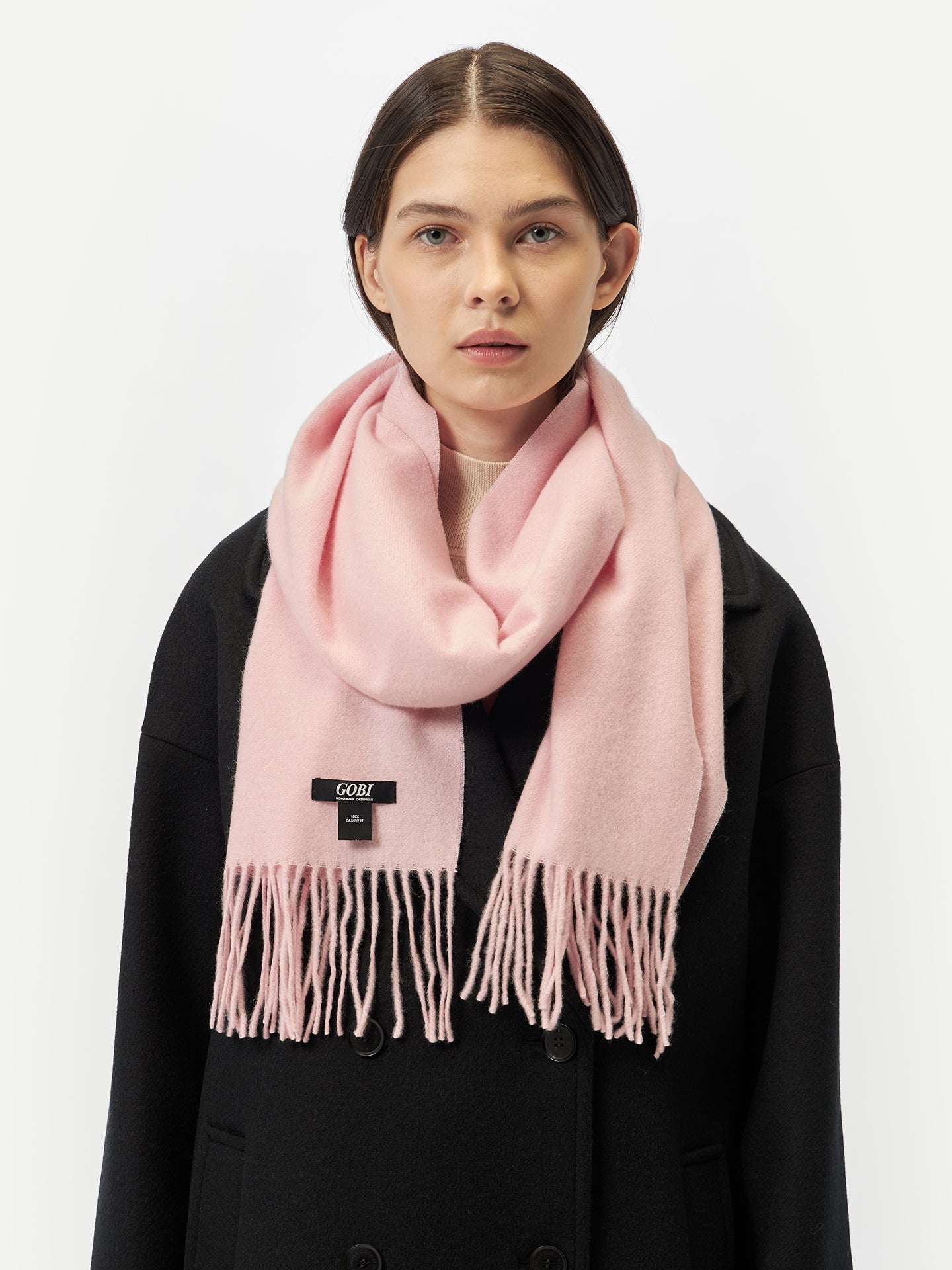 Unisex Cashmere Fringed Scarf Almond Blossom - Gobi Cashmere