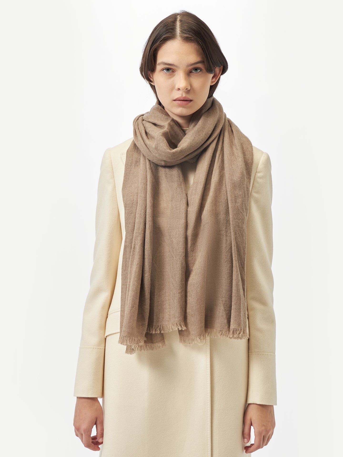 Women's Cashmere Lightweight Woven Scarf  Taupe - Gobi Cashmere