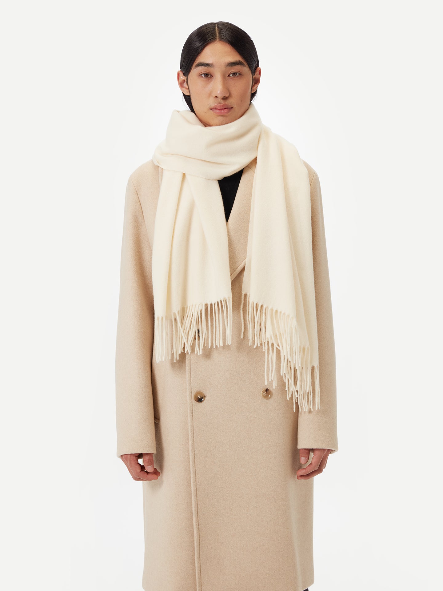 Unisex Cashmere Oversized Woven Scarf White - Gobi Cashmere