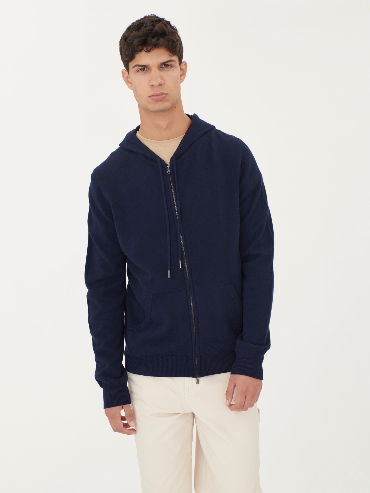 Men's Cashmere Zip Hoodie Navy- Gobi Cashmere