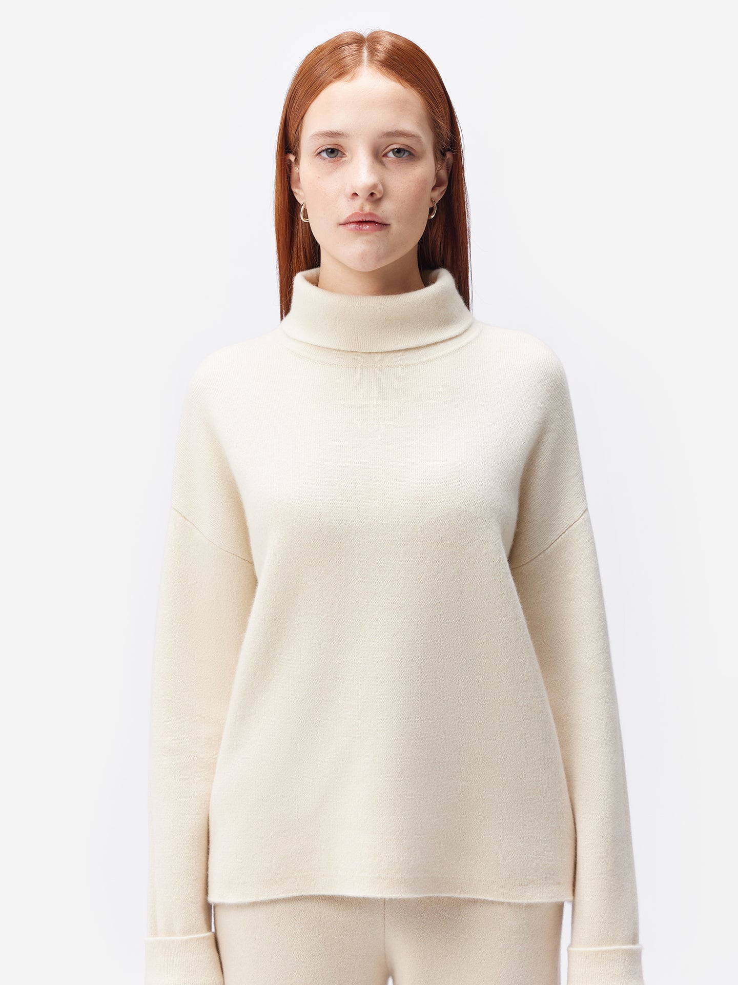 Women's Organic Cashmere Roll-Neck Sweater Off White - Gobi Cashmere