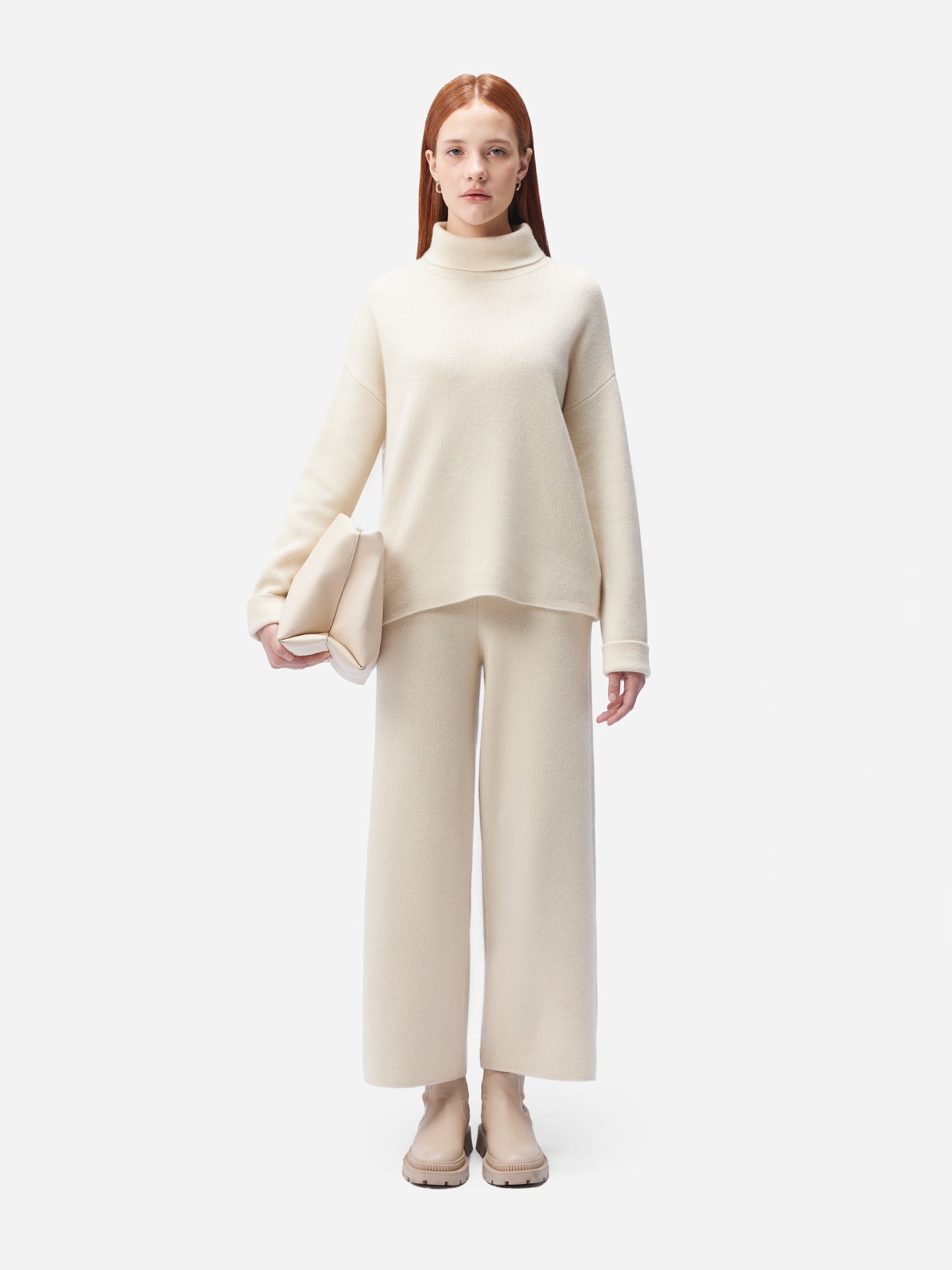 Women's Organic Cashmere Roll-Neck Sweater Off White - Gobi Cashmere